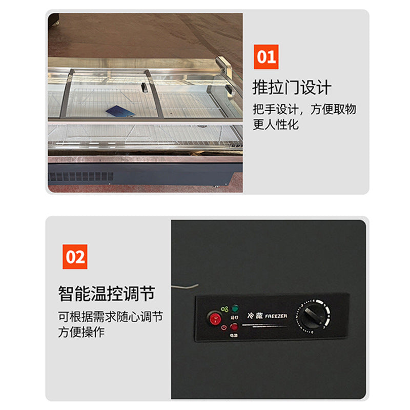 Fresh meat cabinet commercial fresh food store supermarket horizontal large capacity direct air cooling beef, sheep and pork refrigerated preservation display cabinet