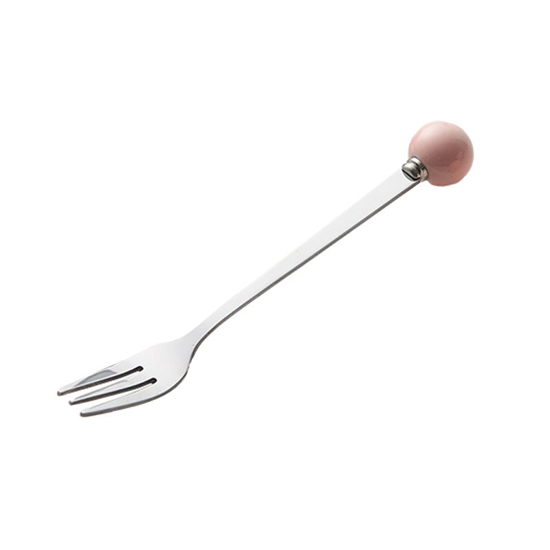 Accessible luxury ceramic ball fruit fork for home stainless steel spoon multi-purpose dessert spoon good-looking glazed pastry fork