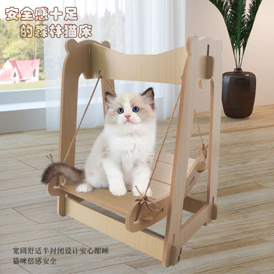Cat hanging basket solid wood cat nest cat swing dog nest pet hammock dog cradle sleeping nest hemp rope hanging nest dog rocking bed