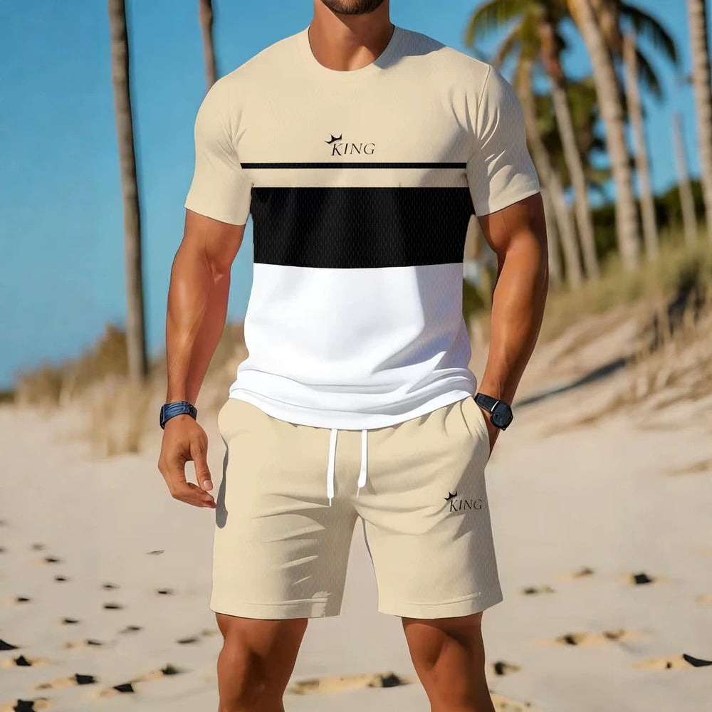 men's short-sleeve and shorts set, casual sportswear set, 3d printed cross-border hot seller, dropshipping available