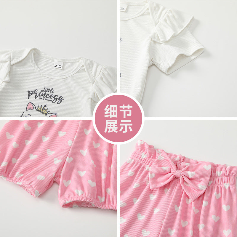 Girls'  new collection: baby & toddler princess style top and floral korean-style summer shorts two-piece set