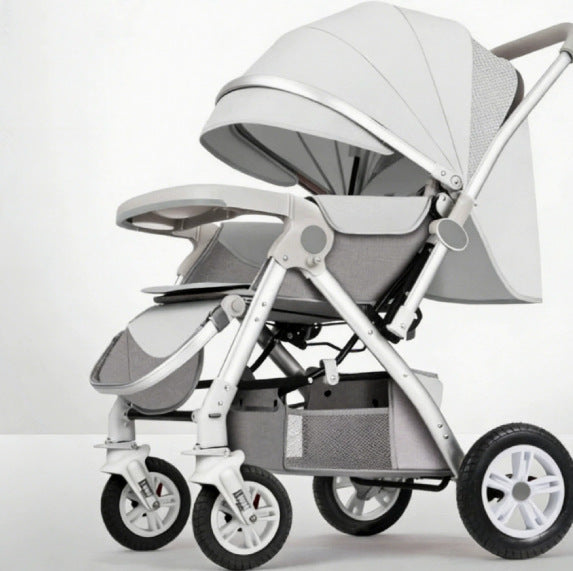 Baby stroller high view sit and lie down lightweight foldable four-wheel rubber two-way large space baby stroller