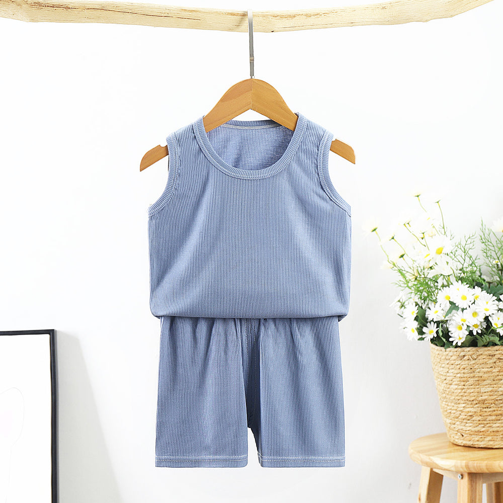 Kids vest suit summer ice silk shake cotton pajamas for boys and girls facial mask t home clothes baby shorts air conditioning clothes