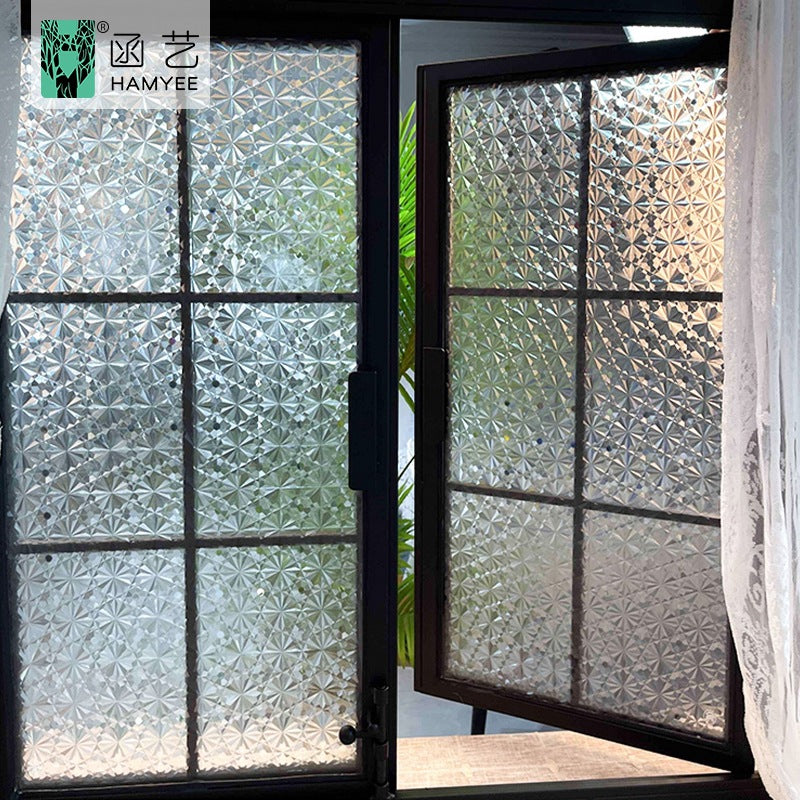 Cross-border  retro begonia flower electrostatic glass sticker PVC glue-free window sticker thickened window grille glass film