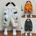 Boys' denim shorts -  summer collection: distressed, patch-label, 5-inch length, trendy & edgy, popular online style with letter print