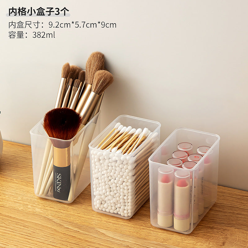 Bathroom mirror cabinet cotton swab cotton pad puff storage box transparent plastic grid desktop flip cover cosmetic storage box