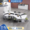 Office workstation desk set - creative 3-person irregular shaped desk and chair combination for multiple employees