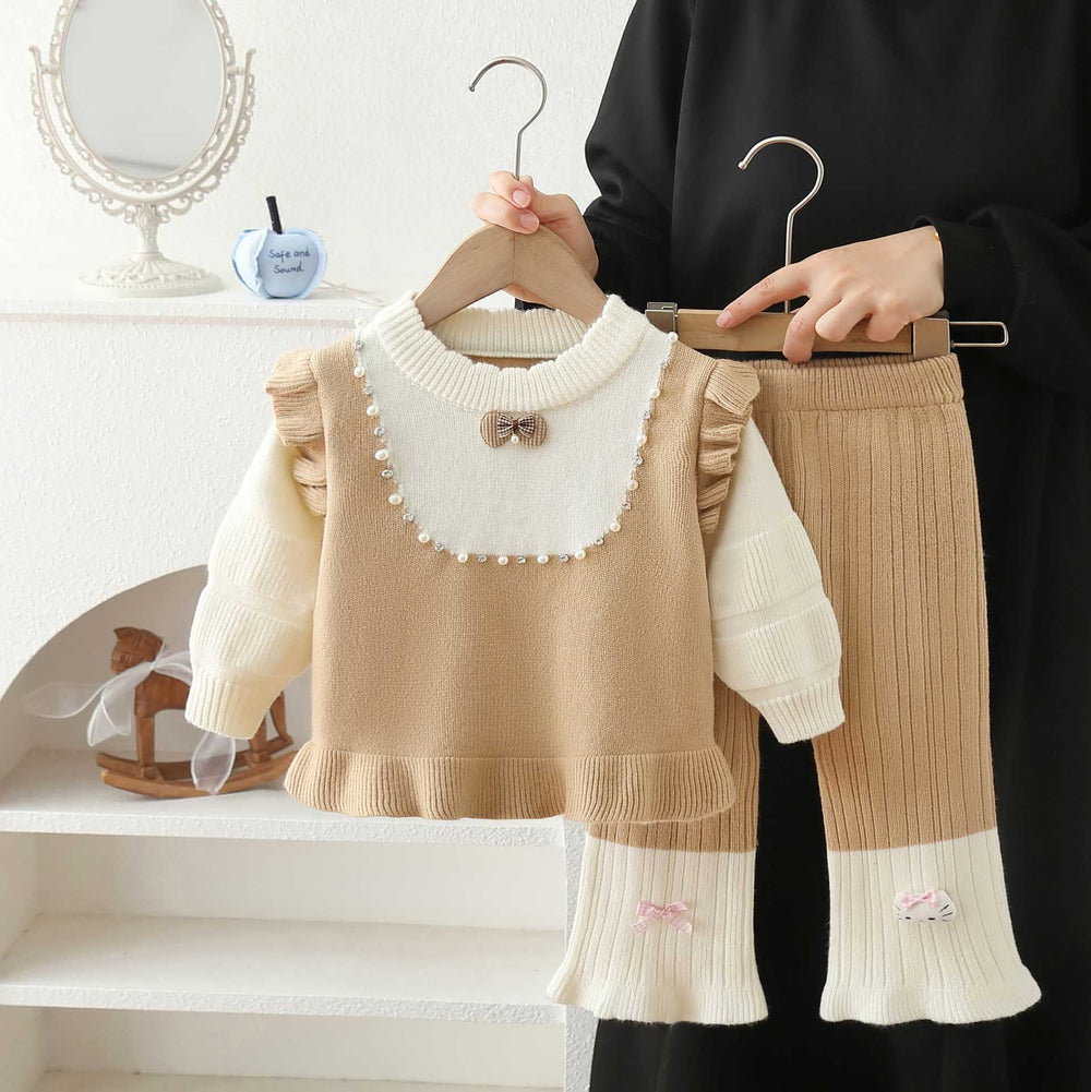 Girls' fall/winter outfit set - new  collection: autumn two-piece set for little girls, featuring lace sleeves