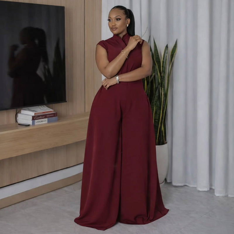 European and american cross-border women's fashion:  summer new collection - solid color button-down top & high-waisted wide-leg pants casual set