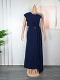 Plus size women's clothing from europe, america, and africa -  one-shoulder feather maxi dress for banquets, bridesmaids, weddings, and evening events
