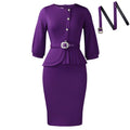 D607 new european and american elegant stretch bodycon round neck ruffle high waist chic bodycon solid color export dress