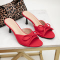 Women's spring/summer 2024 new round-toe bowknot sexy elegant open-toe stiletto heel mules for outdoor wear