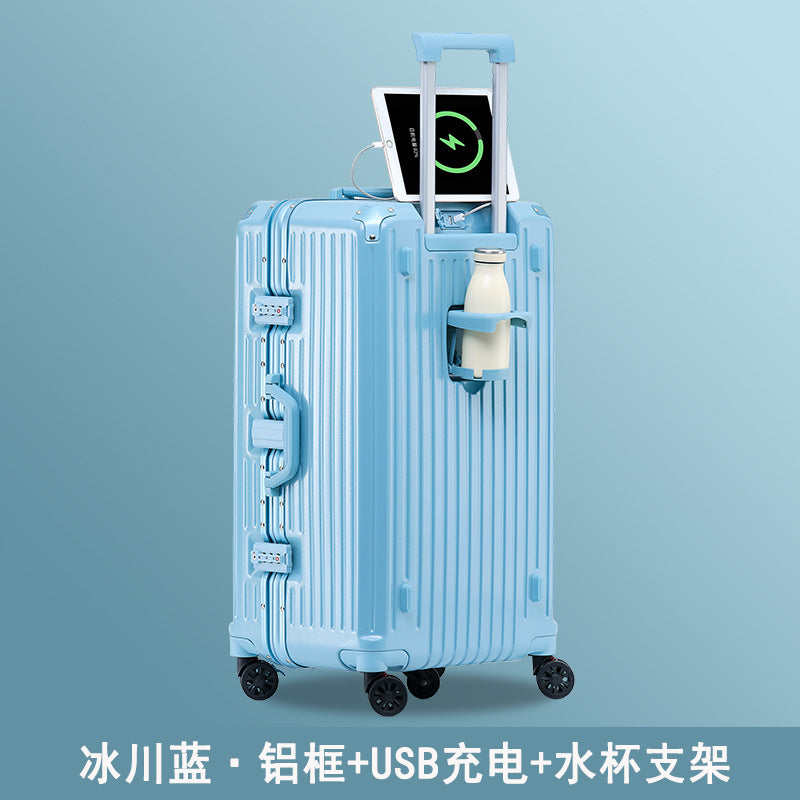 Large capacity aluminum frame suitcase 26 inch anti-drop suitcase brake wheel student trolley case password case leather case