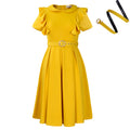 D583export women's clothing  short-sleeved doll collar pure color short-sleeved ruffles high waist large hem fashion dress