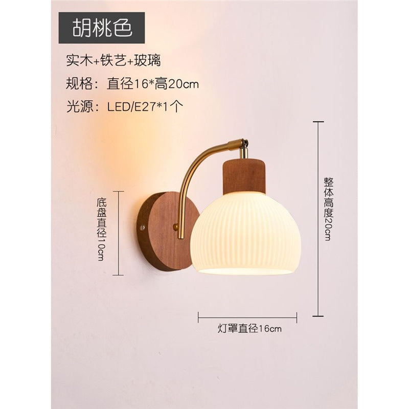 Walnut wall lamp - nordic style pull chain switch, natural wood finish, rotatable, modern minimalist solid wood bedside lamp for bedroom and living room