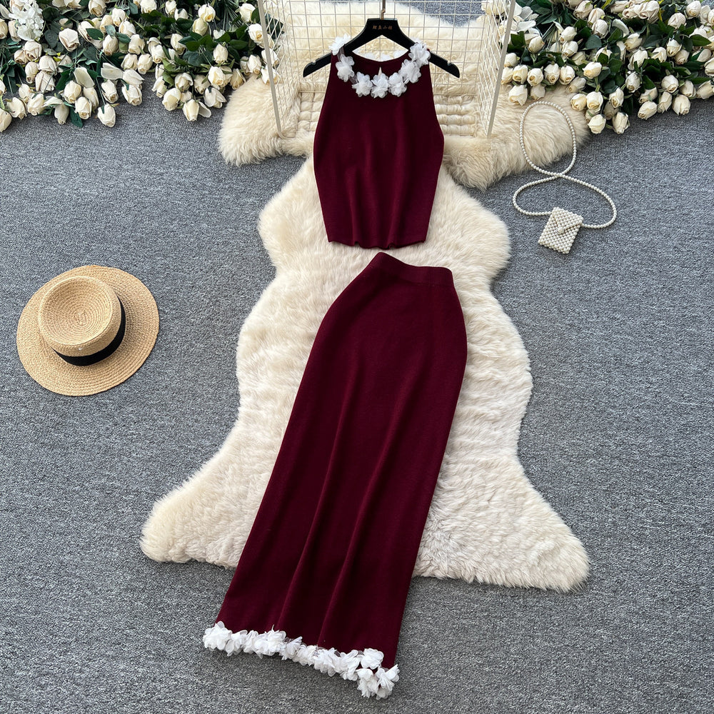 Light mature style vest skirt stereo flower suit women's summerfashioneasiest for match decoration two-piece setelegancesuit