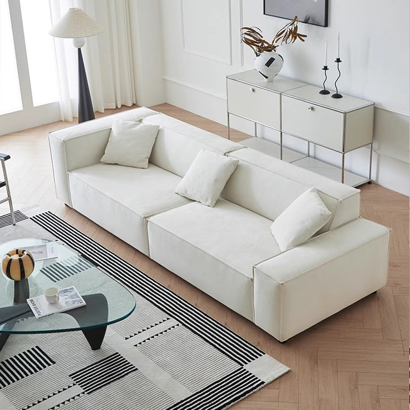 Wabi-sabi style linen three-person fabric sofa small apartment living room b&b tofu block classy cotton and linen cream style removable and washable
