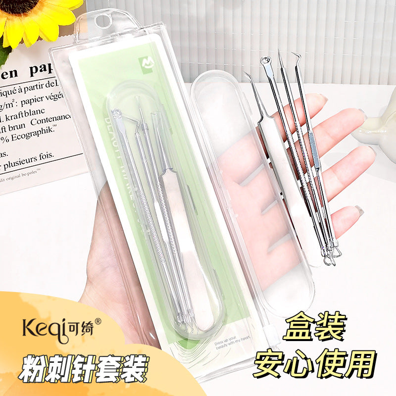 Keqi acne needle acne acne needle blackhead clip 4-piece suit stainless steel pick squeeze acne beauty tool wholesale