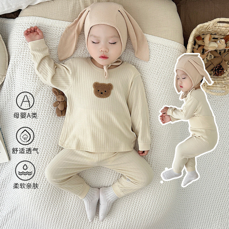 Korean style ins baby separates set - pure cotton infant undershirt, autumn/winter warm high-waisted close-fitting underwear pajama set