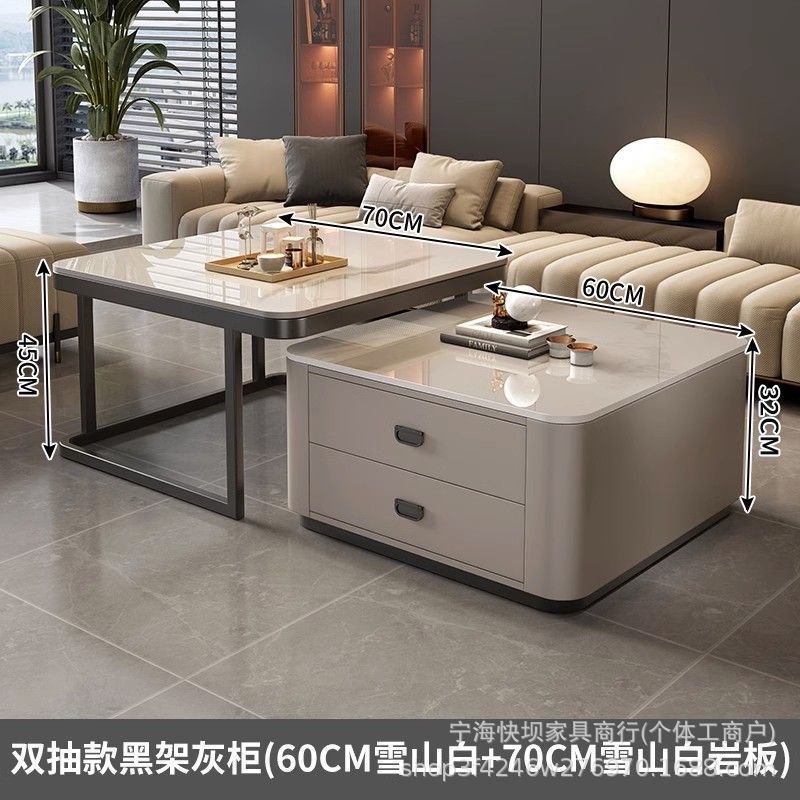 Rock slab coffee table accessible luxury modern casual square small apartment popular living room for home glass new arrival marble table