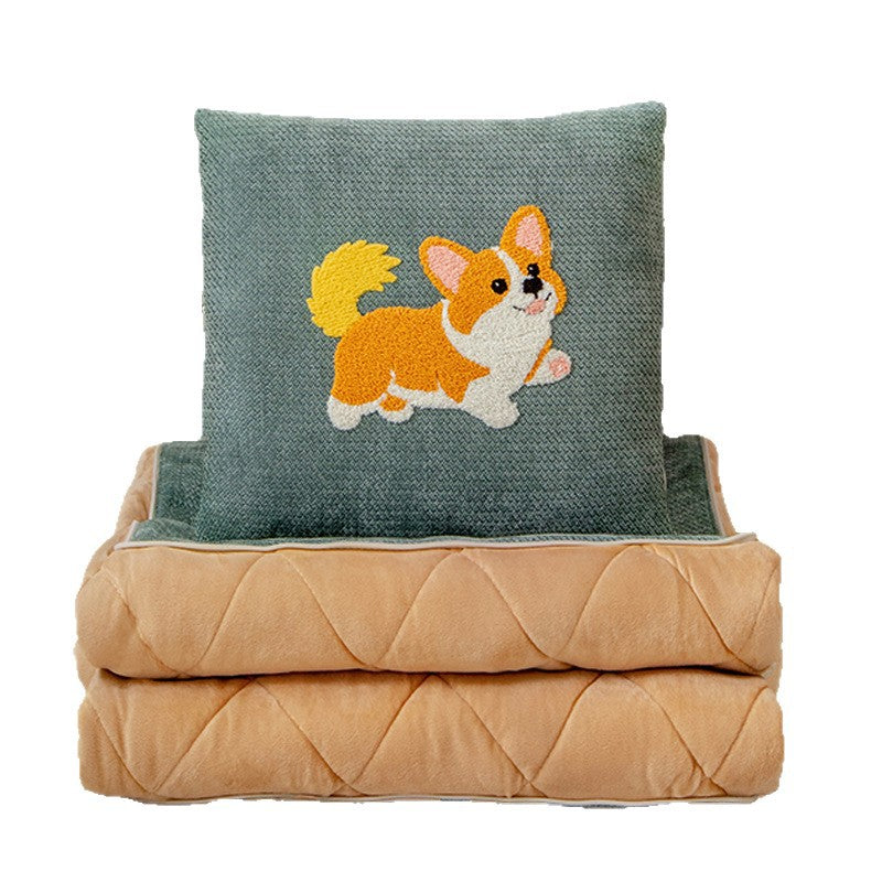 New 2-in-1 plush throw pillow blanket - fleece lined, extra thick, perfect for car, dorm, office, nap, sofa, or air conditioning