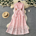 new spring/summer elegant high-end banquet evening gown - women's heavy embroidery cutout flared sleeve dress