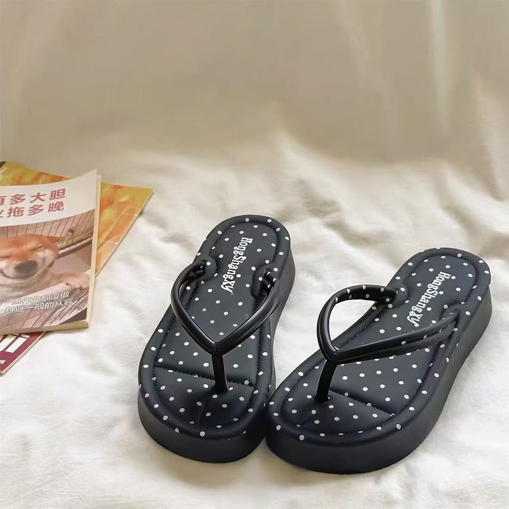 Kitten polka dot flip-flops outwear sandals new arrivalinsfashionthick sole flip-flops korean style home slippers for women