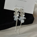 Zircon flower shell beach vacation style tassel long earrings for women, square and round face jewelry, 2026 new high-end design