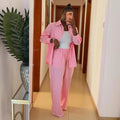 European and american cross-border women's clothing  spring/summer new fashion sweet striped loose long-sleeved shirt and tie-waist pants set