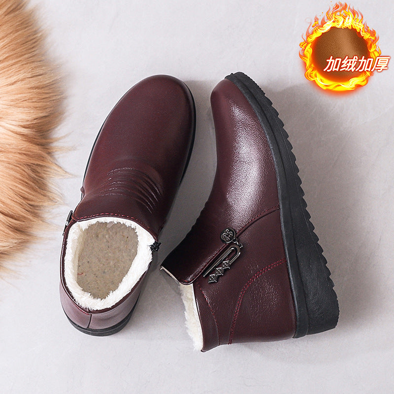Women's winter comfort boots: soft-soled ankle boots for middle-aged and elderly women, fleece-lined warm flats