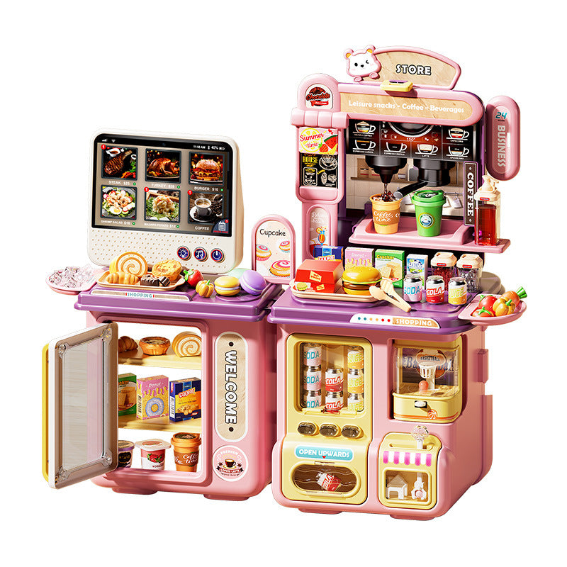 Kids' pretend play toys - realistic supermarket, coffee shop, and convenience store playset with cash register and water dispenser - educational birthday gift for boys and girls