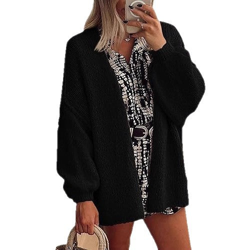 2025 fall/winter new european and american cross-border commute women's knitted top, european and american casual sweater cardigan, loose fit open front