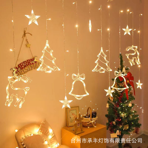 Christmas curtains light string led Christmas tree elk bells Christmas decoration atmosphere lights room Internet celebrity decoration