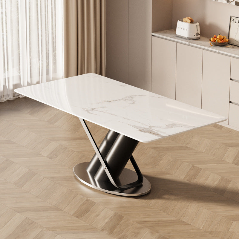 Direct from the factory: customizable, small-space, light luxury porcelain slab dining table. modern minimalist rectangular stainless steel table