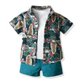Summer kids' clothing: children's printed short-sleeve shirt, boys' t-shirt casual three-piece set, water festival floral shirt for kids