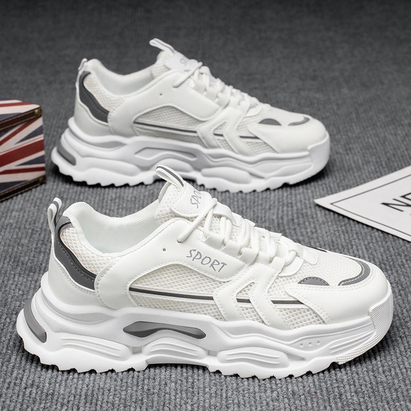 Men's white sneakers - winter breathable 2025 new mesh design, height increasing thick sole, athletic casual running dad shoes, trendy style