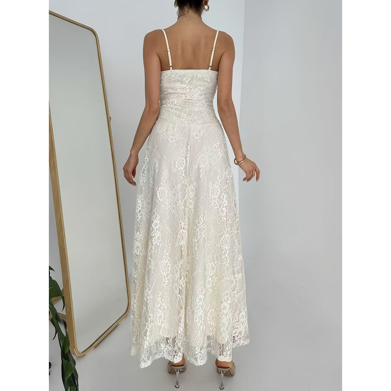 Women's new summer french elegant romantic lace waist a-line slip maxi dress - perfect for dates