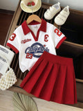 Kids clothing cross-border exclusive iexport fashion children's clothing new arrival children's red collar white t-shirt short skirt