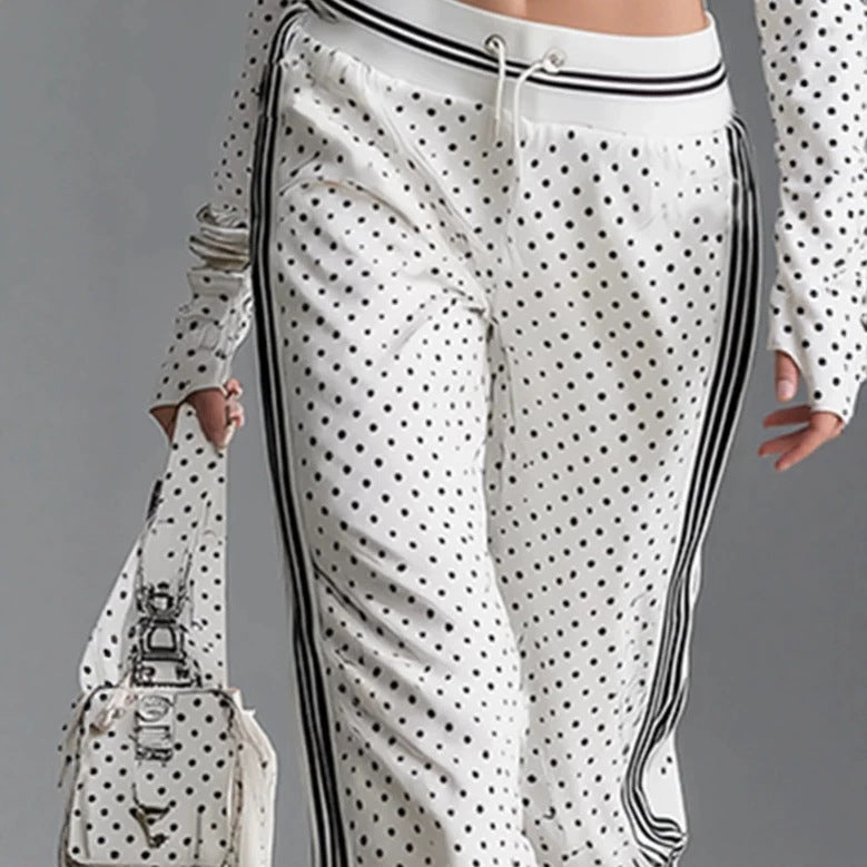 spring new arrival cross-border independent station  fashion v neck polka dot pants long sleeves sportswear suit
