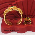 Bracelet and ring set, 24k gold plated luxury floral open bangle, middle eastern dubai style women's everyday accessories