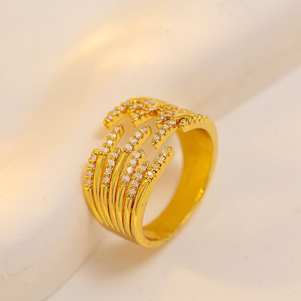 [copper inlaid with zirconium] fashion hot-selling geometric ring for women, accessible luxury, fashionable, high-end, openable, adjustable ring jewelry