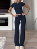 2025 amazon fashion cross-border new casual suit short sleeve tops pants home clothes sportswear yoga clothes