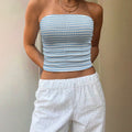 European and american cross-border  sexy blue and white striped bandeau sleeveless off-shoulder bodycon cropped vacation tank top for women
