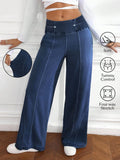 Tummy control imitation denim loose pants four-way stretch soft high waist flared pants
