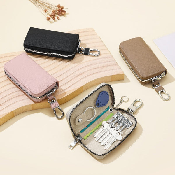 Zipper key bag Large capacity men's waist hanging leather universal card bag General purpose car multi-function keychain wholesale
