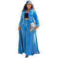 European and american style loose denim long coat  cross-border women's autumn and winter button-down cardigan long sleeve windbreaker jacket