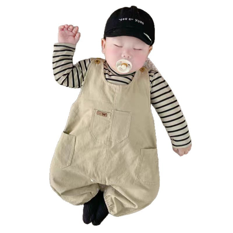 Baby clothes spring/autumn striped overalls outfit stylish romper two-piece set for baby boys and girls