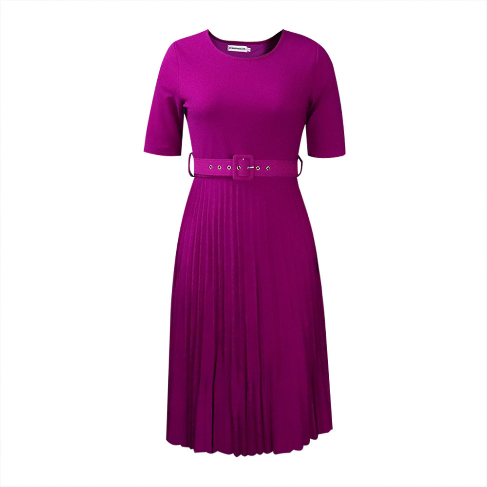 D028 dress - women's foreign trade summer  short sleeve high waist yellow pleated skirt african plus size european and american style dress