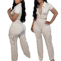 Zipper top & multi-pocket pants casual solid color two-piece set - autumn european & american fashion - new arrival for  & independent e-commerce stores