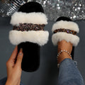 Influencer-approved rhinestone fuzzy slippers for women - new 2024 collection - wearable flat slides, warm fuzzy cotton slippers for autumn and winter